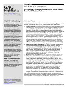 GAO-15-220T Highlights, Information Security: Additional Actions Needed to Address Vulnerabilities That Put VA Data at Risk