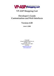 VP-ASP Shopping Cart Developer’s Guide Customization and Web Interfaces Version 4.50 June 4, 2002