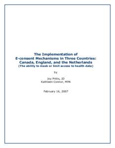 The Implementation of E-consent mechanisms in 3 countries: Canada, England, and the Netherlands