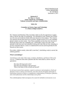 Microsoft Word - Voytek[removed]Astrobiology Testimony.docx