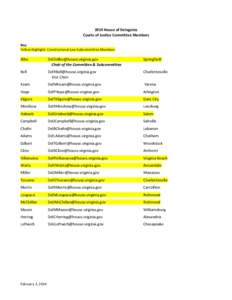 2014 House of Delegates Courts of Justice Committee Members Key: Yellow Highlight: Constitutional Law Subcommittee Members  Albo