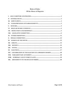 Rules of Order Of the House of Deputies I. HOLY SCRIPTURE AND PRAYERS........................................................................................................ 1