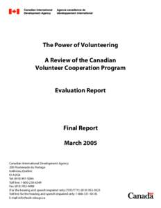 The Power of Volunteering A Review of the Canadian Volunteer Cooperation Program Evaluation Report  Final Report