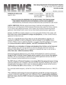 New Jersey Department of Environmental Protection P. O. Box 402, Trenton, New Jersey[removed]www.state.nj.us/dep