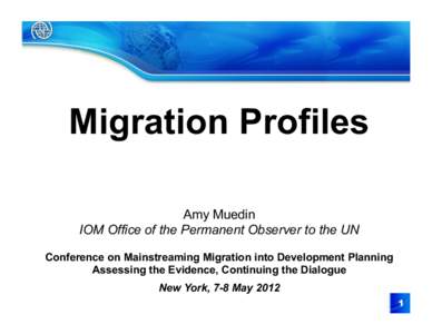 Migration Profiles Amy Muedin IOM Office of the Permanent Observer to the UN Conference on Mainstreaming Migration into Development Planning Assessing the Evidence, Continuing the Dialogue New York, 7-8 May 2012