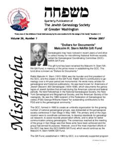 Quarterly Publication of  The Jewish Genealogy Society of Greater Washington “Every man of the children of Israel shall encamp by his own standard with the ensign of his family” Numbers 2:2