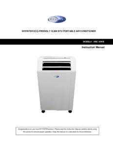 WHYNTER ECO-FRIENDLY 10,000 BTU PORTABLE AIR CONDITIONER  o MODEL# : ARC-10WB