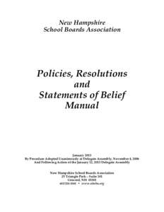 New Hampshire School Boards Association Policies, Resolutions and Statements of Belief