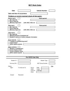 MCT Work Order Date Vehicle Number  Date and time of occurrence