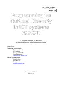 SC22/WG20 N994 L2[removed]Programming for Cultural Diversity in ICT systems