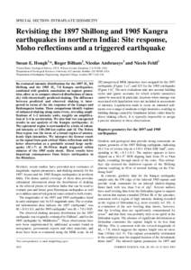 SPECIAL SECTION: INTRAPLATE SEISMICITY  Revisiting the 1897 Shillong and 1905 Kangra earthquakes in northern India: Site response, Moho reflections and a triggered earthquake Susan E. Hough1,*, Roger Bilham2, Nicolas Amb