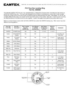 CANTEX INC. 301 Commerce Suite 2700, Fort Worth, Texas7000 Fax: www.cantexinc.com  PVC Floor Box Leveling Ring Part NoThe patented CANTEX PVC floor box ring, illustrated below, is de