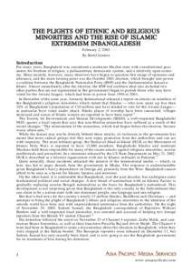 THE PLIGHTS OF ETHNIC AND RELIGIOUS MINORITIES AND THE RISE OF ISLAMIC EXTREMISM INBANGLADESH February 2, 2003 By Bertil Lintner