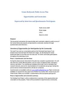 Cemex Redwoods Public Access Plan Opportunities and Constraints Expressed by Interview and Questionnaire Participants Public review draft Bryan Largay