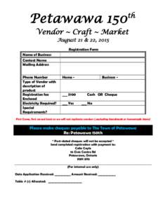 Petawawa 150  th Vendor ~ Craft ~ Market August 21 & 22, 2015