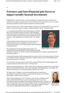 Foresters and InterFinancial join forces to impact socially-focused investments  Page 1 of 2 Foresters and InterFinancial join forces to impact socially-focused investments