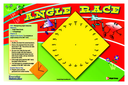 Skill Recognizing angle measures Materials □ Angle Race Cards □ 1 straightedge Players 2 Object of the Game To complete an