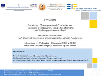 Supporting entrepreneurship and innovation in Europe  INVITATION The Ministry of Development and Competitiveness, The Ministry of Infrastructure, Transport and Networks and The European Investment Fund