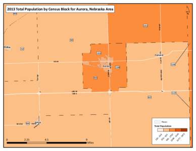 ´  2013 Total Population by Census Block for Aurora, Nebraska Area 663  N W Rd