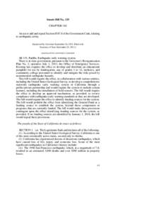 Senate Bill No. 135 CHAPTER 342 An act to add and repeal Sectionof the Government Code, relating to earthquake safety. [Approved by Governor September 24, 2013. Filed with Secretary of State September 24, 2013.]