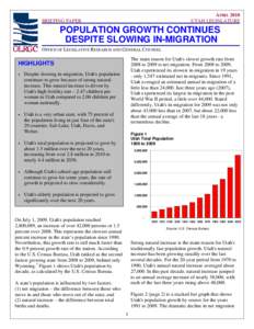 APRIL 2010 UTAH LEGISLATURE BRIEFING PAPER  POPULATION GROWTH CONTINUES