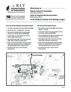 Directions to Golisano Institute for Sustainability (GIS/building 81/SUS) & Center for Integrated Manufacturing Studies (CIMS/building 78/SLA)