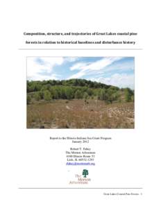 Composition, structure, and trajectories of Great Lakes coastal pine forests in relation to historical baselines and disturbance history Report to the Illinois-Indiana Sea Grant Program January 2012 Robert T. Fahey