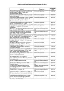 House of Commons: 2009 Freedom of Information Request Log (part 1)  Details of foreign trips made by named official since Oct[removed]Details of those who accompanied the Official Various questions about All-Party groups a