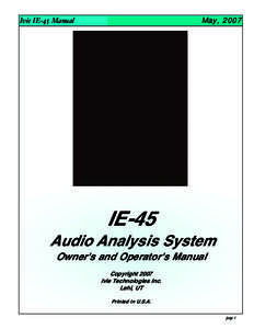 May, 2007  Ivie IE-45 Manual IE-45 Audio Analysis System