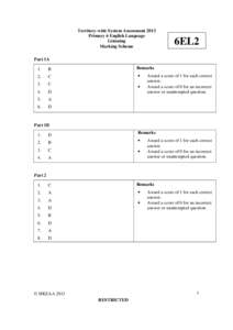 Territory-wide System Assessment 2013 Primary 6 English Language Listening Marking Scheme  6EL2