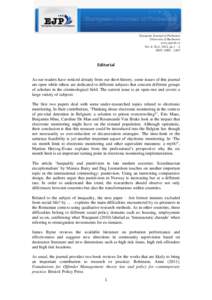 European Journal of Probation University of Bucharest www.ejprob.ro Vol. 4, No.2, 2012, pp 1 – 2 ISSN: 2006 – 2203