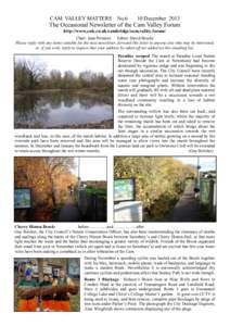 CAM VALLEY MATTERS NoDecember 2013 The Occasional Newsletter of the Cam Valley Forum http://www.colc.co.uk/cambridge/cam.valley.forum/