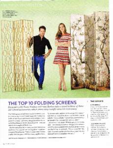 Nate Berkus and Lilty Bunn Weekes with fotding screens by Arteriors, teft, and Decorative Crafts See Resources.
