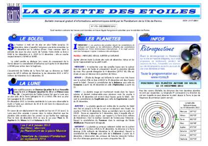 L A G A Z E T T E D E S E T O IL E S www.reims.fr Bulletin mensuel gratuit d’informations astronomiques édité par le Planétarium de la Ville de Reims.  ISSN 2117-699X