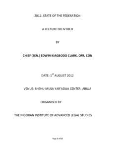 2012: STATE OF THE FEDERATION  A LECTURE DELIVERED BY