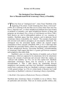 DANIEL VON WACHTER The Ontological Turn Misunderstood: How to Misunderstand David Armstrong’s Theory of Possibility ‘T