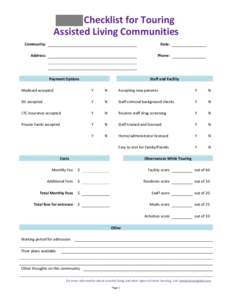 Checklist and Interview Questions for Touring Assisted Living Communities