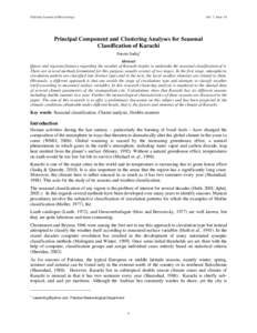 Pakistan Journal of Meteorology  Vol. 7, Issue 14 Principal Component and Clustering Analyses for Seasonal Classification of Karachi