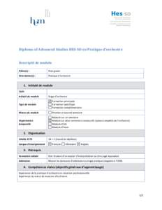 Diploma of Advanced Studies HES-SO en Pratique d’orchestre  Descriptif de module Filière(s) :  Post-grade