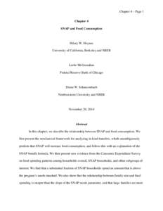 Chapter 4 – Page 1 Chapter 4 SNAP and Food Consumption Hilary W. Hoynes University of California, Berkeley and NBER