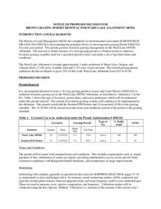 Proposed Grazing Permit Renewal Decisions for Ward Lake and Squaw Butte Allotments