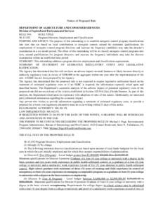 Notice of Proposed Rule DEPARTMENT OF AGRICULTURE AND CONSUMER SERVICES Division of Agricultural Environmental Services RULE NO.: RULE TITLE: 5E[removed]