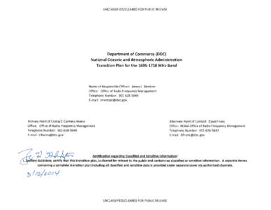 UNCLASSIFIED/CLEARED FOR PUBLIC RELEASE  Department of Commerce (DOC) National Oceanic and Atmospheric Administration Transition Plan for the[removed]MHz Band