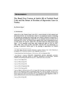 DEVELOPMENTS The Brand New Version of Article 301 of Turkish Penal Code and the Future of Freedom of Expression Cases in