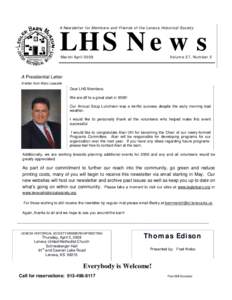 LHS News A Newsletter for Members and Friends of the Lenexa Historical Society March/AprilVolume 27, Number 2