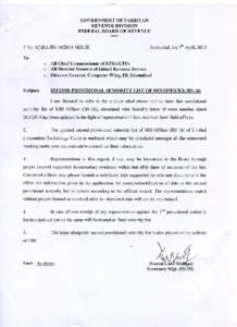 Page 1 of 9  Second Provisional Seniority List of MIS-Officers (BS-16) Sr. No.