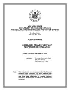 NEW YORK STATE DEPARTMENT OF FINANCIAL SERVICES FINANCIAL FRAUDS AND CONSUMER PROTECTION DIVISION One State Street New York, NY 10004