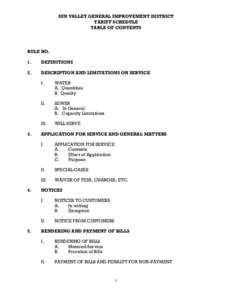 SUN VALLEY GENERAL IMPROVEMENT DISTRICT TARIFF SCHEDULE TABLE OF CONTENTS RULE NO. 1.