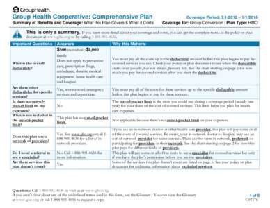 Group Health Cooperative Comprehensive Plan | Summary of Benefits and Coverage | 2015