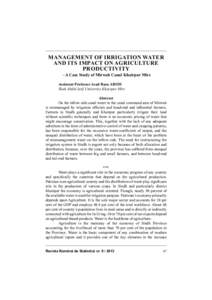 MANAGEMENT OF IRRIGATION WATER AND ITS IMPACT ON AGRICULTURE PRODUCTIVITY - A Case Study of Mirwah Canal Khairpur Mirs Assistant Professor Asad Raza ABIDI Shah Abdul latif University Khairpur Mirs